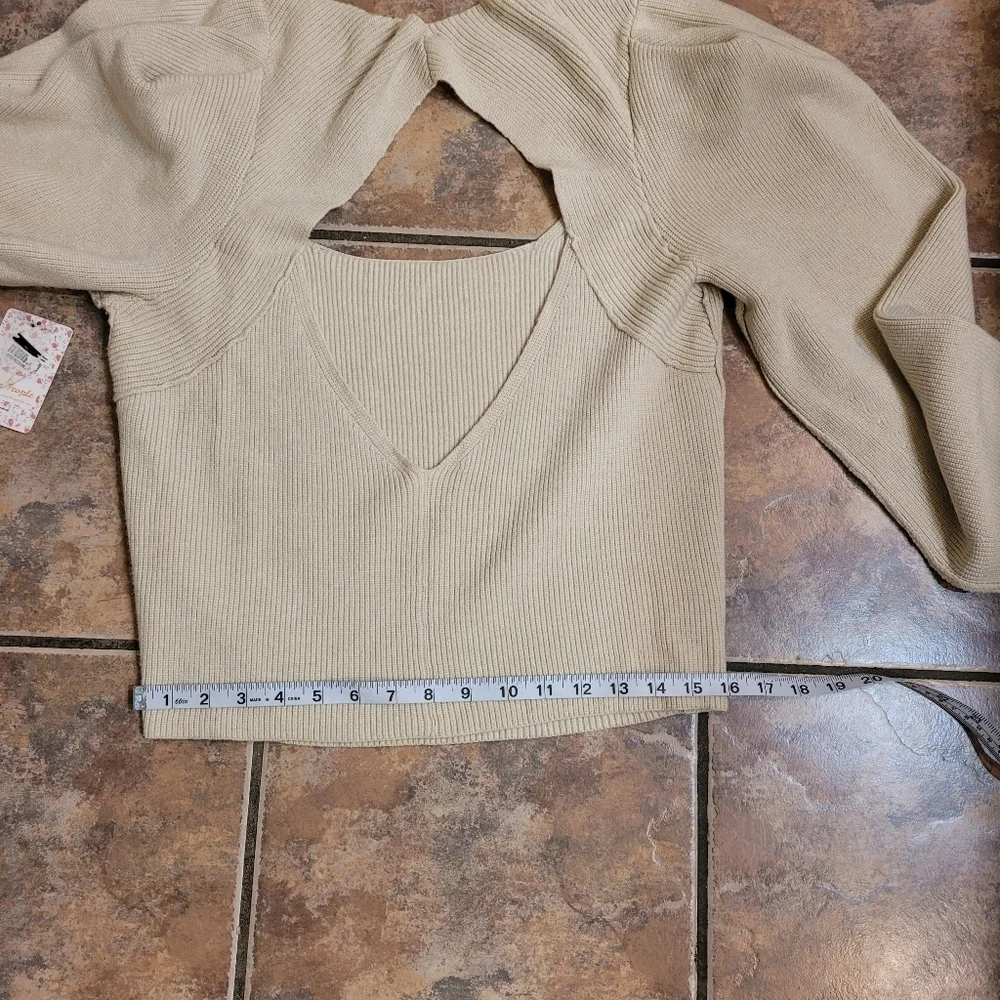 NWT Free People Saffron Open Back Ribbed Sweater Oatmeal Tan L